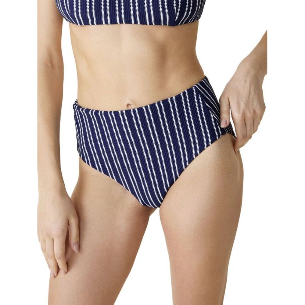 Andie Womens The High Rise Textured Stripe Bikini Bottom XL Nautical - NWT $60